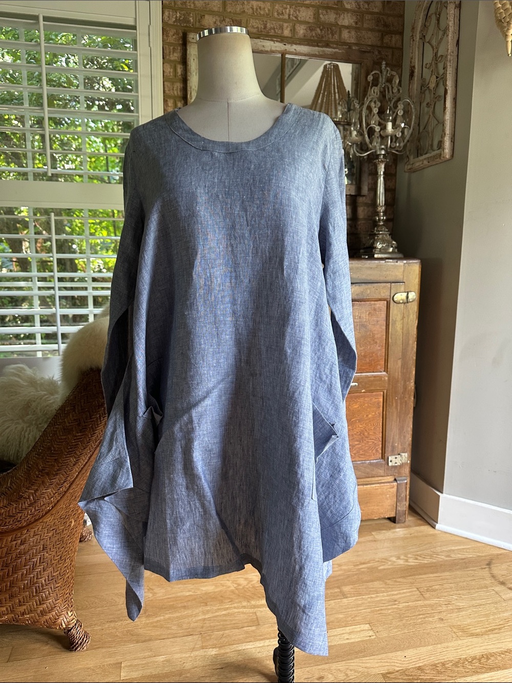 VIVID LINEN LONG SLEEVE PONCHO TOP LAGENLOOK MEDIUM NEW